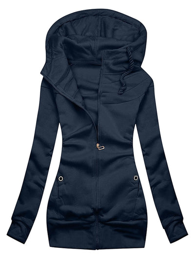 Women's Coat Hoodie Jacket Casual Quilted Daily Coat Polyester Long Gray Pink Navy Blue Fall Winter Zipper Hoodie Regular Fit S M L XL XXL XXXL / Warm / Solid Color / Stand Collar