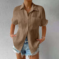 Shirt Collar Casual Buttoned Loose Blouse Brown / S(Us 6)