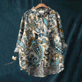 Women'S Vintage Ethnic Floral Art Print Casual Cotton And Linen Shirt