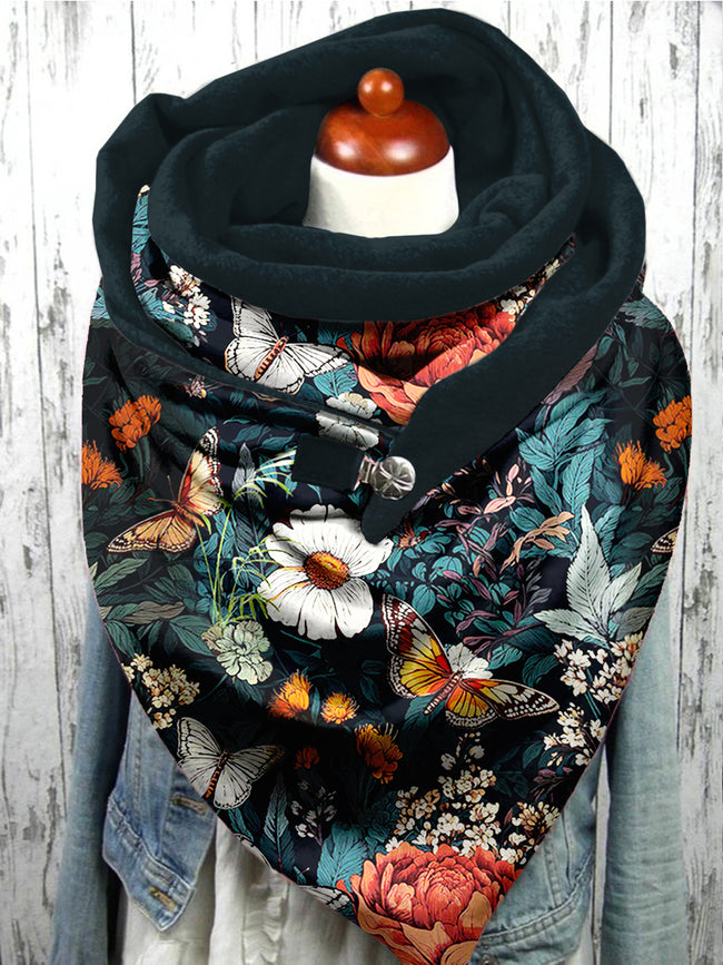 Floral Butterfly Print Casual Scarf Shawl