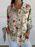 Women’s Flowers Print Casual With Bow At Back Linen Shirt Multicolor / Xl