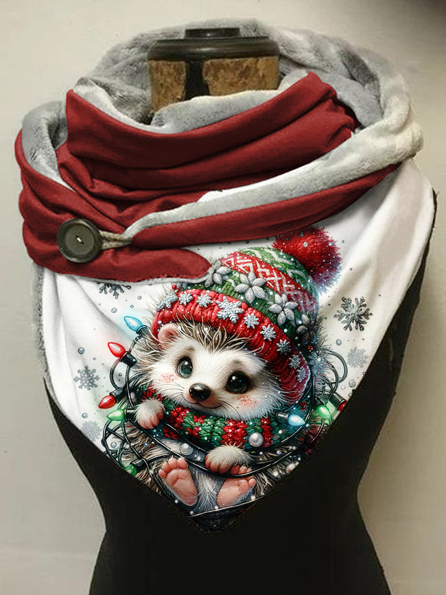 Christmas Hedgehog Animal Print Scarf And Shawl