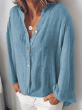 Women’s Loose Casual Cotton Linen Long Sleeve Shirt Sky Blue / S