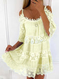 Casual Solid Color Loose Strapless Lace Dress Yellow / S