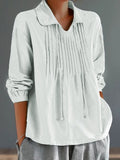 Women’s Cotton Lapel Ruffle Tie Long Sleeve Loose Matching Shirt White / S