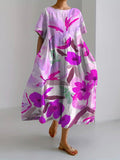 Women’s Retro Botanical Floral Design Printed Casual Loose Dress Purple / S