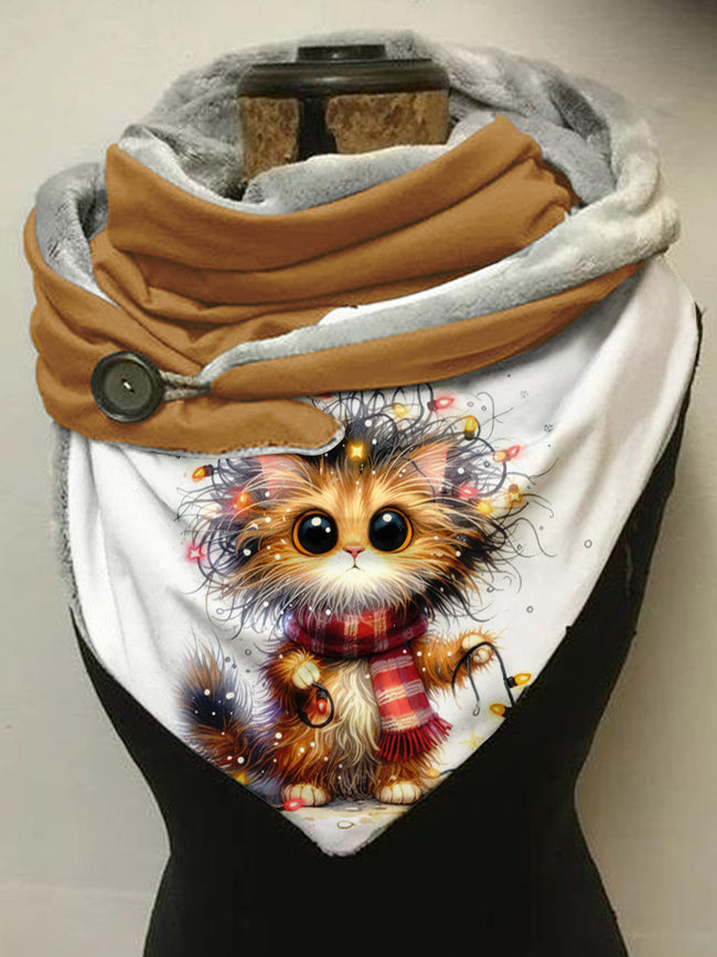 Winter Christmas Cat Cute Print Scarf And Shawl