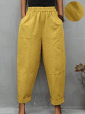 Women’s Solid Color Patchwork Simple Loose Casual Pants (Including Pockets) Turmeric / S