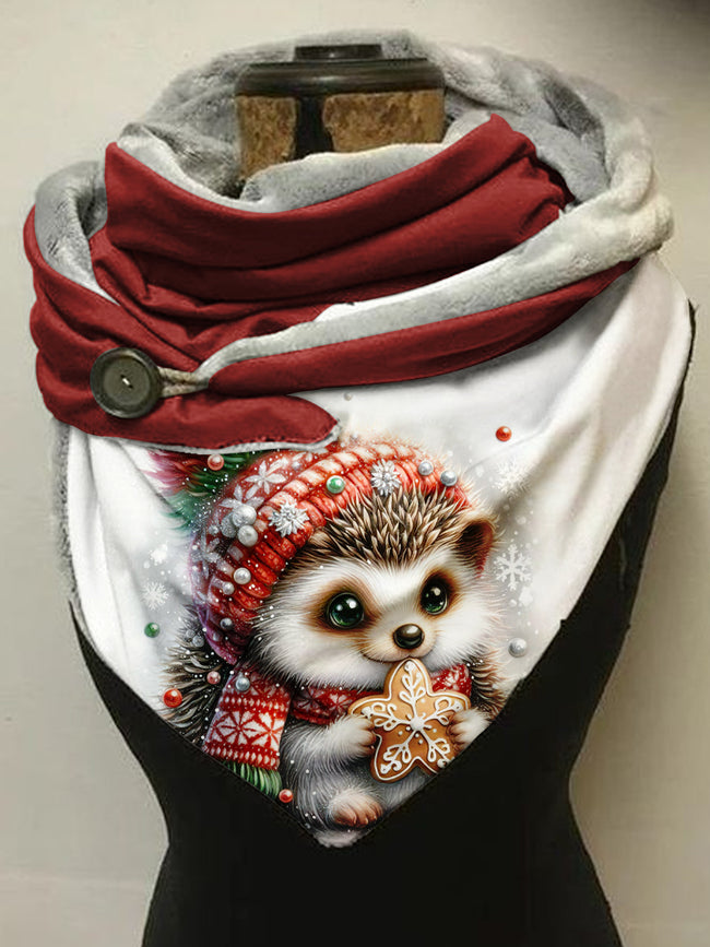 Christmas Hedgehog Animal Print Scarf And Shawl