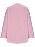 Women’s Cotton Long Sleeve Round Neck Solid Color Loose Beach Shirt