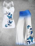 Women’s Butterfly Lace Art Design Tank Top Two Piece / S