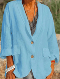 Casual Loose Solid Color Linen Jacket Sky Blue / S