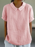 Solid Color Cotton And Linen Top Pink / S