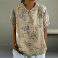 Women's Flower Art Print Casual Cotton Linen Shirt