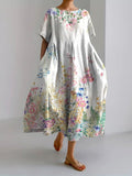 Women’s Retro Botanical Floral Design Printed Casual Loose Dress White / S