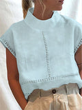 Half Turtleneck Lace Design Casual Shirt Light Blue / S