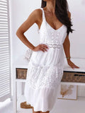 V-Neck Suspenders Hollow Lace Dress