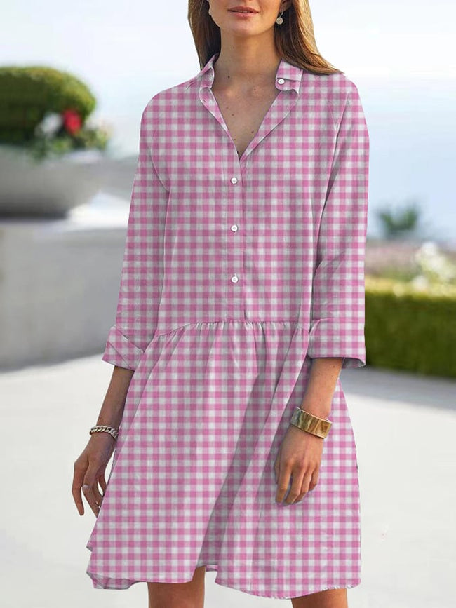 Women's Retro Plaid Lapel Loose Casual Dress