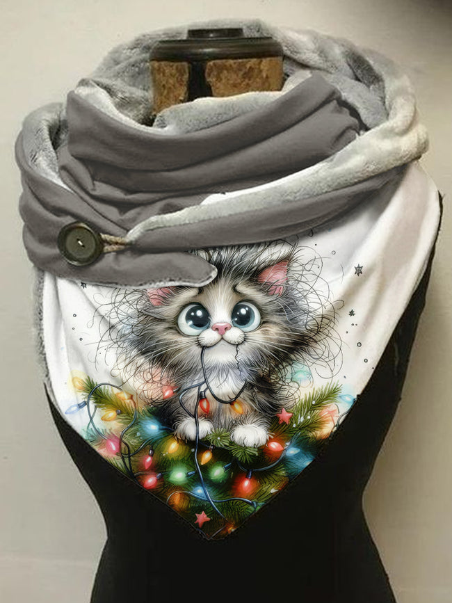 Winter Christmas Cat Cute Print Scarf And Shawl