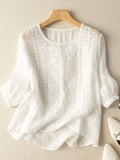 Casual Cotton Loose Embroidery Shirt White / S