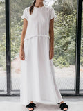 Women’s Linen Lace Trim Long Dress White / S