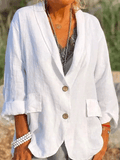 Casual Loose Solid Color Linen Jacket White / S