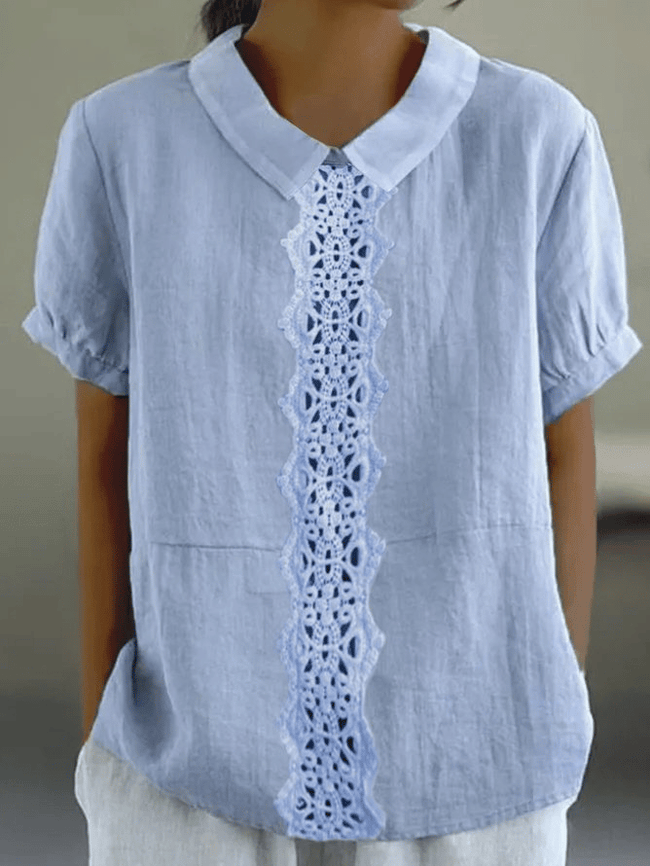 Women’s Blue Patchwork Lace Casual Loose Shirt As Shown / S