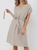 Women’s Linen V-Neck Loose Dress Linen / S