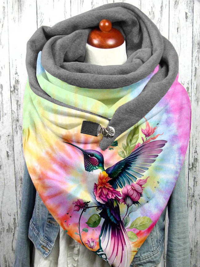 Tie Dye Hummingbird Print Casual Scarf Shawl