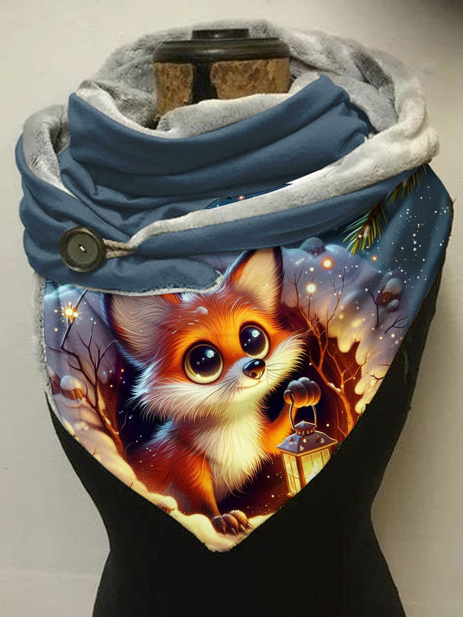 Winter Fox Print Casual Scarf Shawl