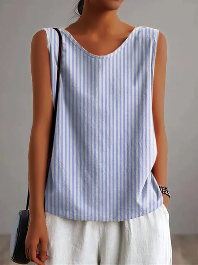 Women'S Striped Casual Cotton And Linen Vest