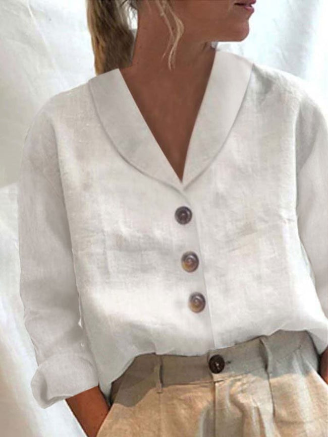 Women’s Cotton Linen Casual Shirt White / S