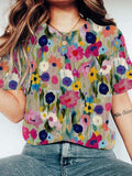 Women‘s Floral Art Round Neck Casual T-Shirt