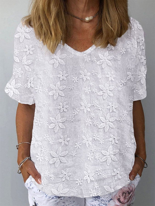 Women’s Casual Lace V-Neck Top White / S