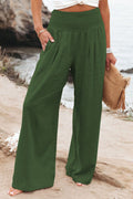 Fresh Air Linen Blend Pocketed Smocked Pants Green / S Bottom