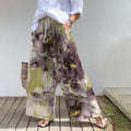 Elegant Floral Vines Print Cotton Linen Wide Leg Pants