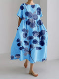 Women’s Retro Botanical Floral Design Printed Casual Loose Dress Blue / S