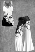 Women’s Black & White Flower Shadow Print Casual Bottoming Shirt Two-Piece Set A / S