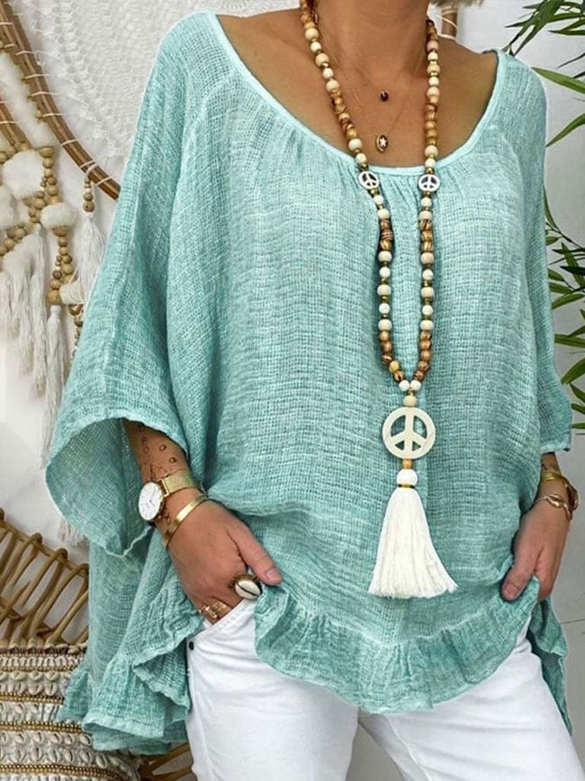 Women’s Ruffled Loose Casual Top Teal / S