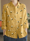 Flying Bees Embroidery Pattern Linen Blend Blouse