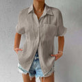 Shirt Collar Casual Buttoned Loose Blouse Gray / S(Us 6)