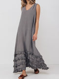 Women’s Linen V-Neck Long Dress