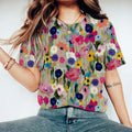 Women‘s Floral Art Round Neck Casual T-Shirt