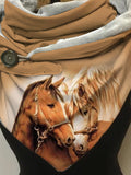 Women's Autumn And Winter Watercolor Horse Art Simple Stylish Shawl Scarf