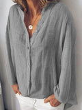 Women’s Loose Casual Cotton Linen Long Sleeve Shirt Grey / S