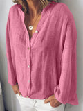 Women’s Loose Casual Cotton Linen Long Sleeve Shirt Nude Pink / S