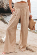 Fresh Air Linen Blend Pocketed Smocked Pants Camel / S Bottom