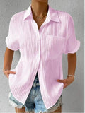 Shirt Collar Casual Buttoned Loose Blouse Pink / S(Us 6)