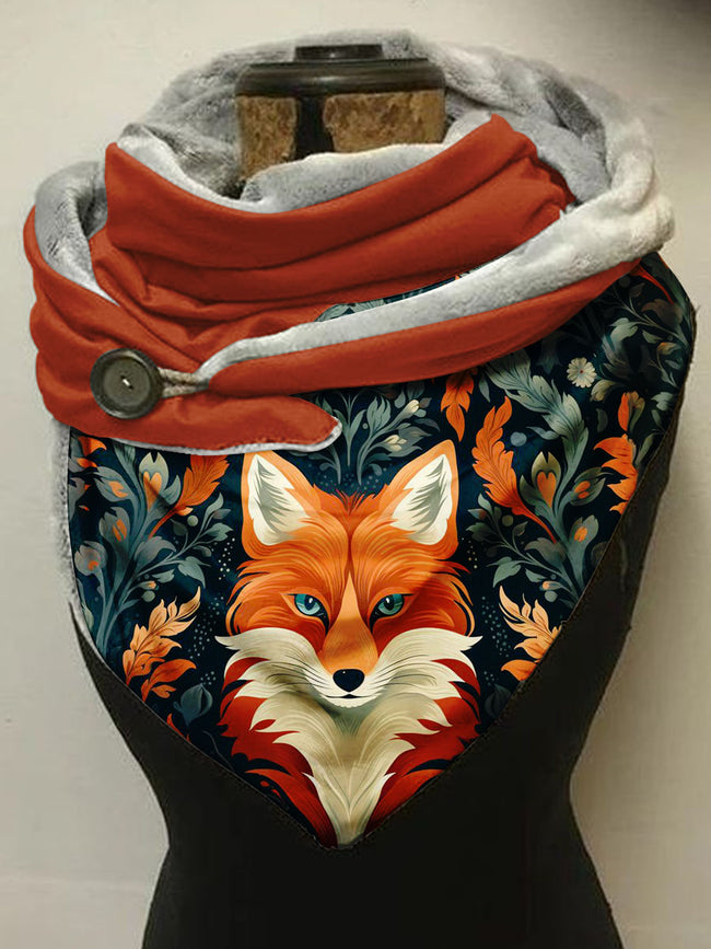 Flat Flowers Fox Print Casual Scarf Shawl