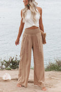 Fresh Air Linen Blend Pocketed Smocked Pants Bottom